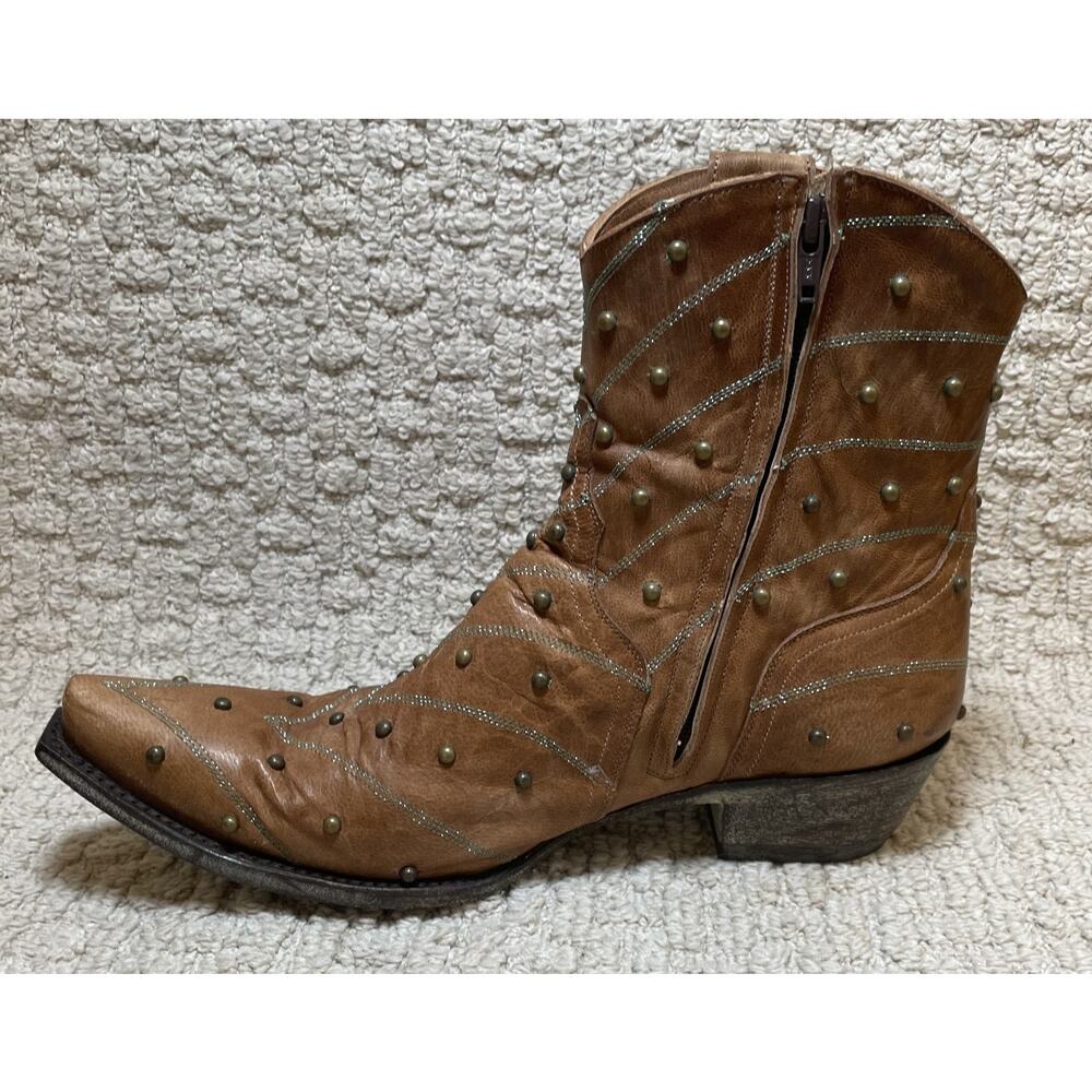 Old Gringo Brown Leather Studded Western Ankle Boots Womens 10B Turquoise Cowboy - Picture 3 of 13